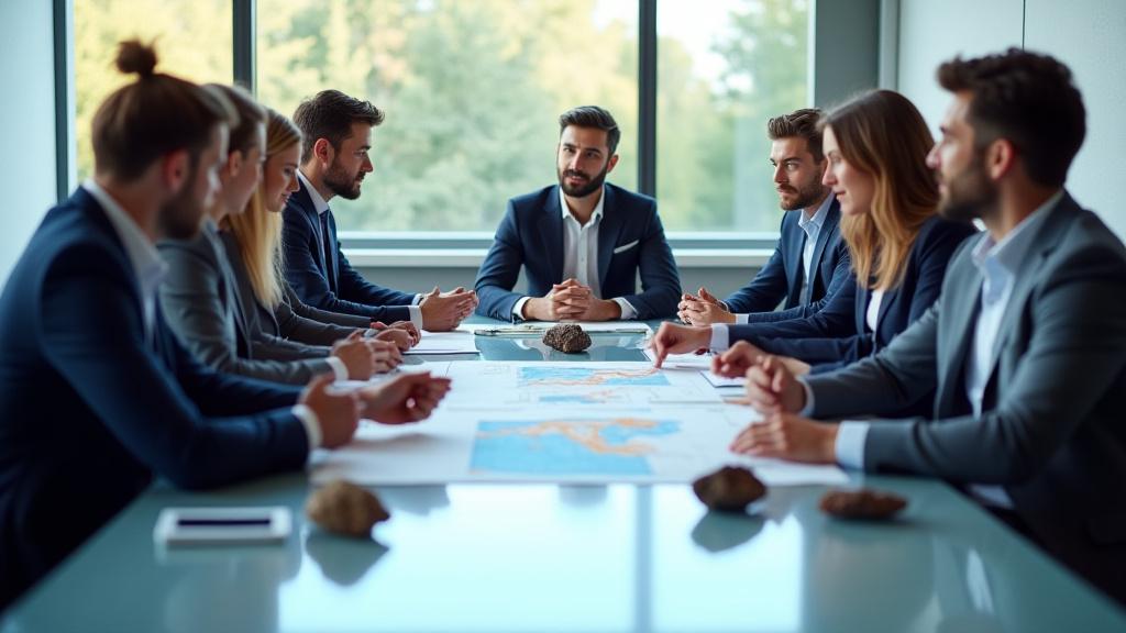 Professionelle Berater diskutieren über Markteintrittsstrategie für den Mineraliensektor